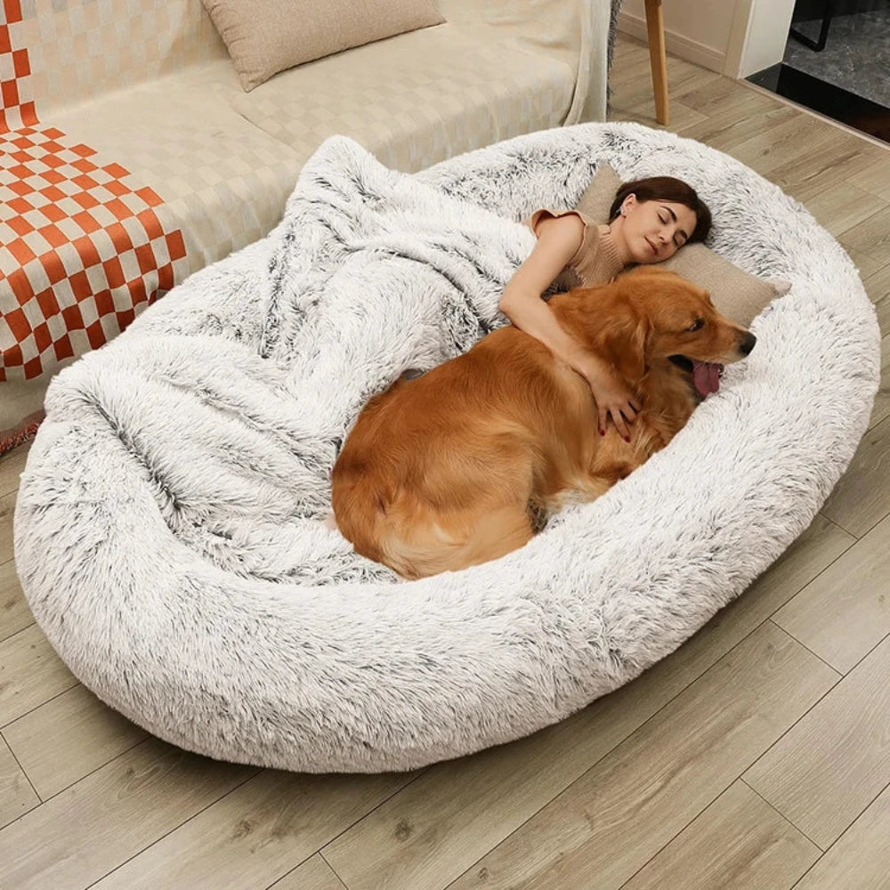 Trend 2024 Pet Dog Human Bed Couch Large round Plush Faux Fur Unrivaled Comfort Big Human Dog Bed